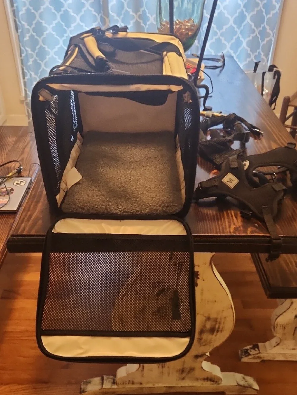 Black and Cream Mesh Pet Carrier Tote